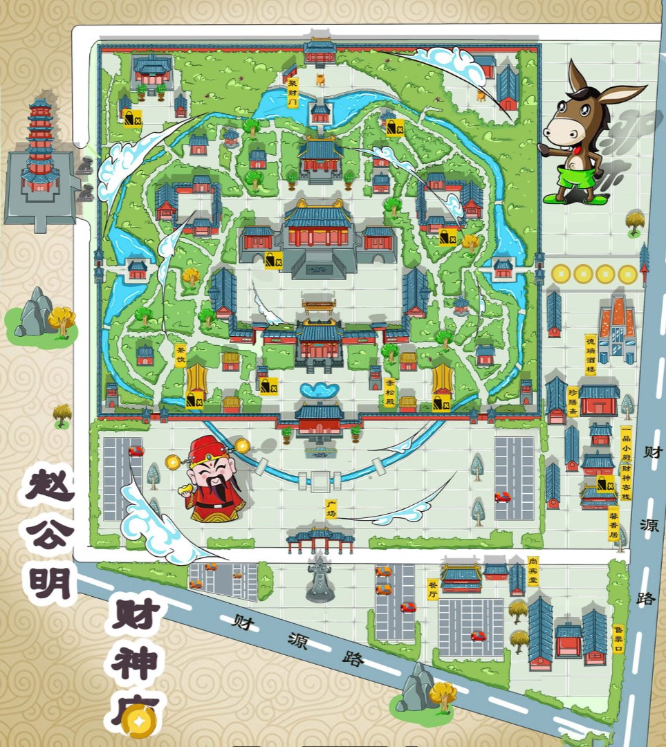 原平寺庙类手绘地图